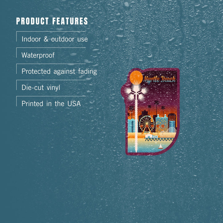 Myrtle Beach, South Carolina, Retro Skyline Chromatic Series, Contour, Vinyl Sticker Sticker Lantern Press