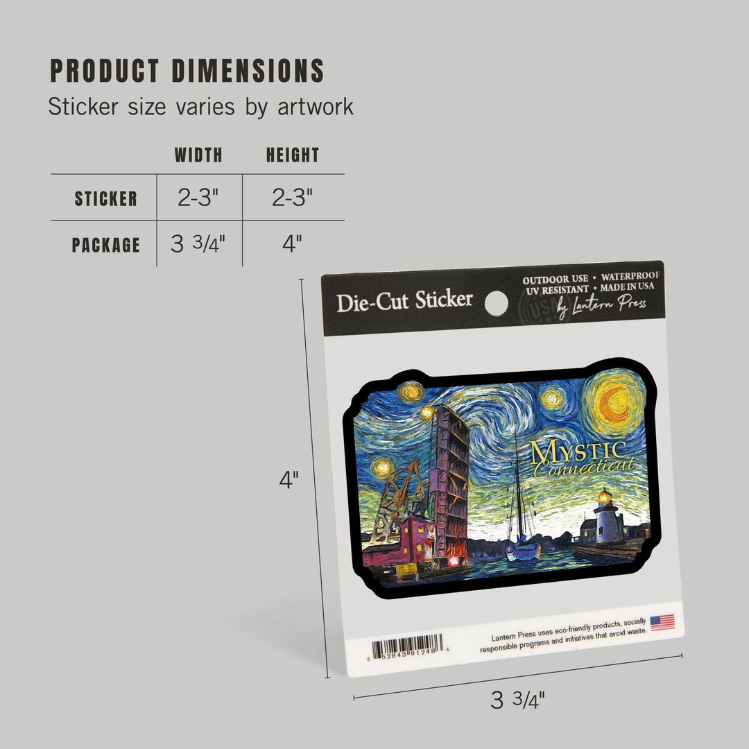 Mystic, Connecticut, Starry Night, Contour, Vinyl Sticker Sticker Lantern Press