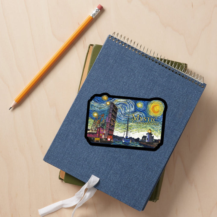 Mystic, Connecticut, Starry Night, Contour, Vinyl Sticker Sticker Lantern Press
