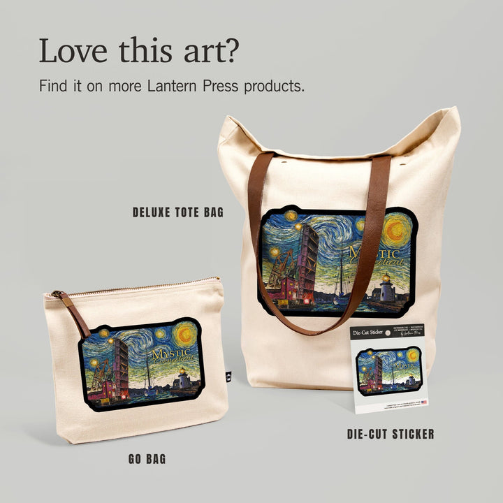 Mystic, Connecticut, Starry Night, Contour, Vinyl Sticker Sticker Lantern Press