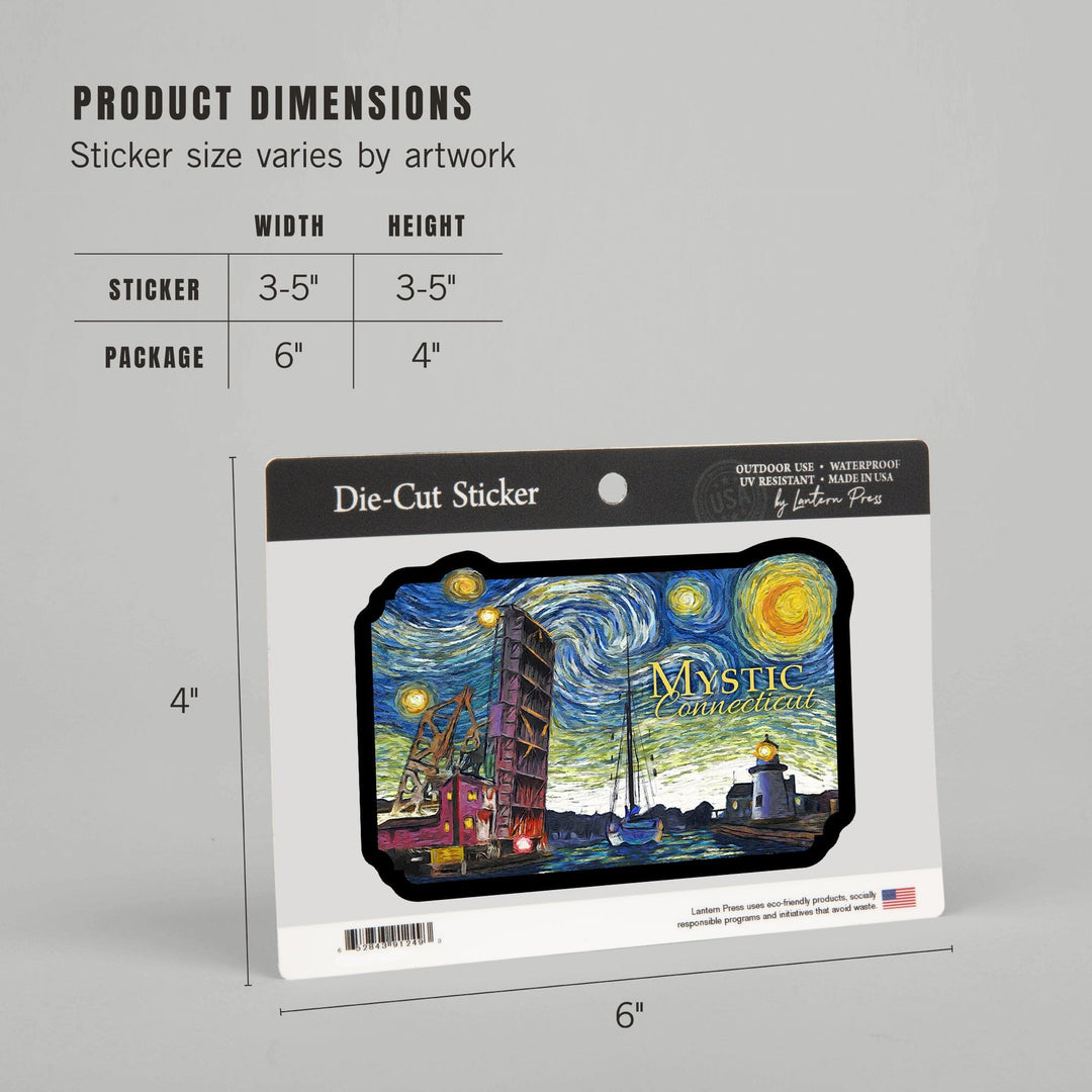 Mystic, Connecticut, Starry Night, Contour, Vinyl Sticker Sticker Lantern Press