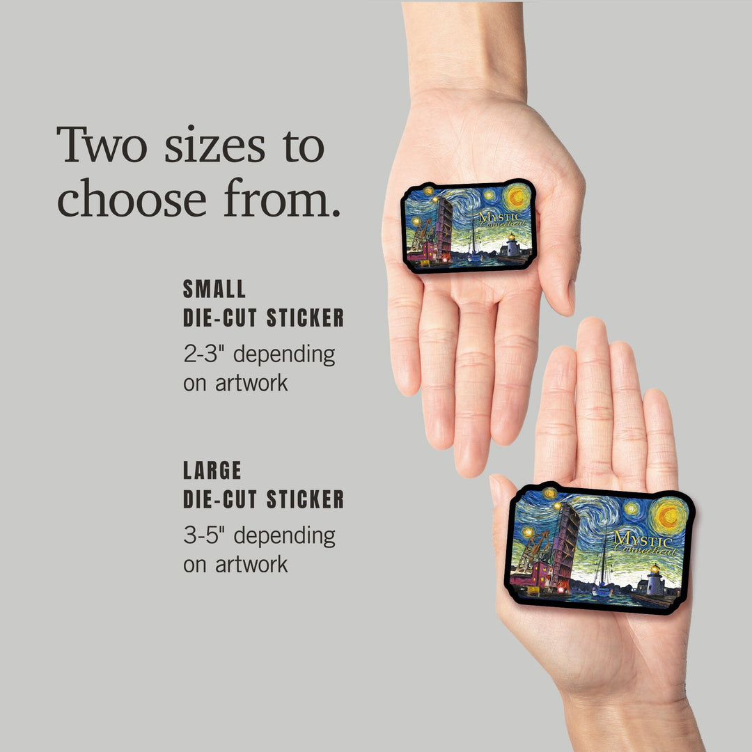 Mystic, Connecticut, Starry Night, Contour, Vinyl Sticker Sticker Lantern Press