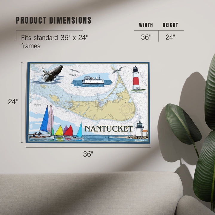 Nantucket, MA Nautical Chart, Art & Giclee Prints Art Lantern Press