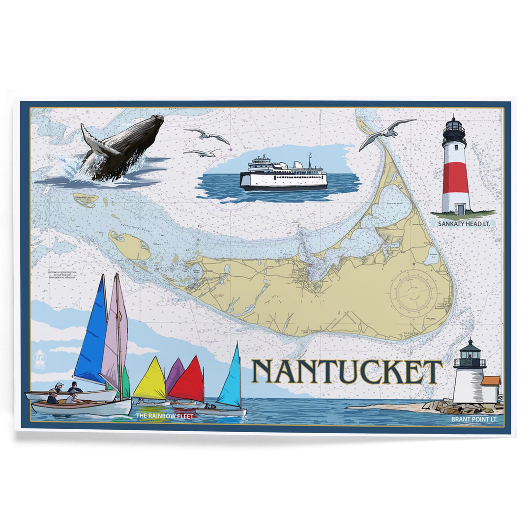 Nantucket, MA Nautical Chart, Art & Giclee Prints Art Lantern Press