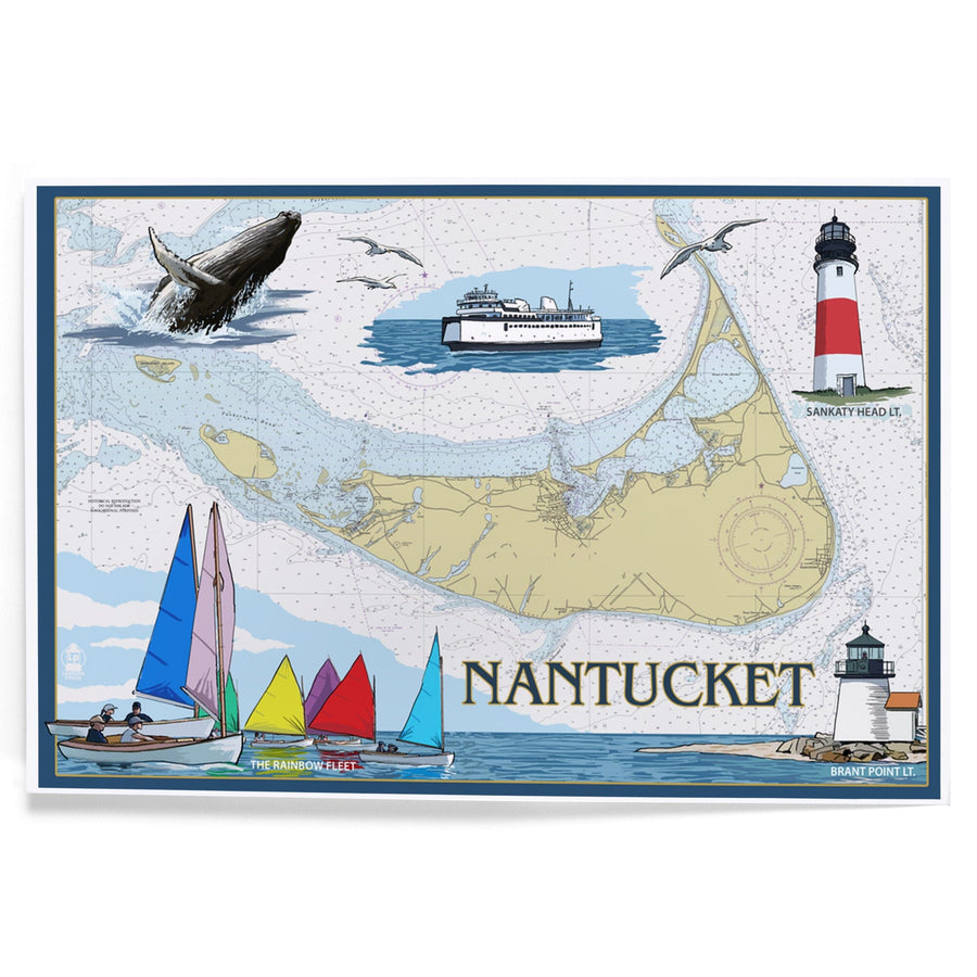 Nantucket, MA Nautical Chart, Art & Giclee Prints Art Lantern Press