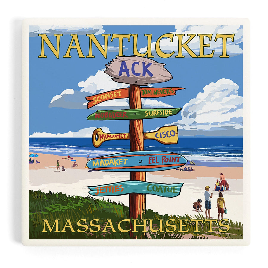 Nantucket, Massachusetts, Destinations Sign, Coasters Coasters Lantern Press