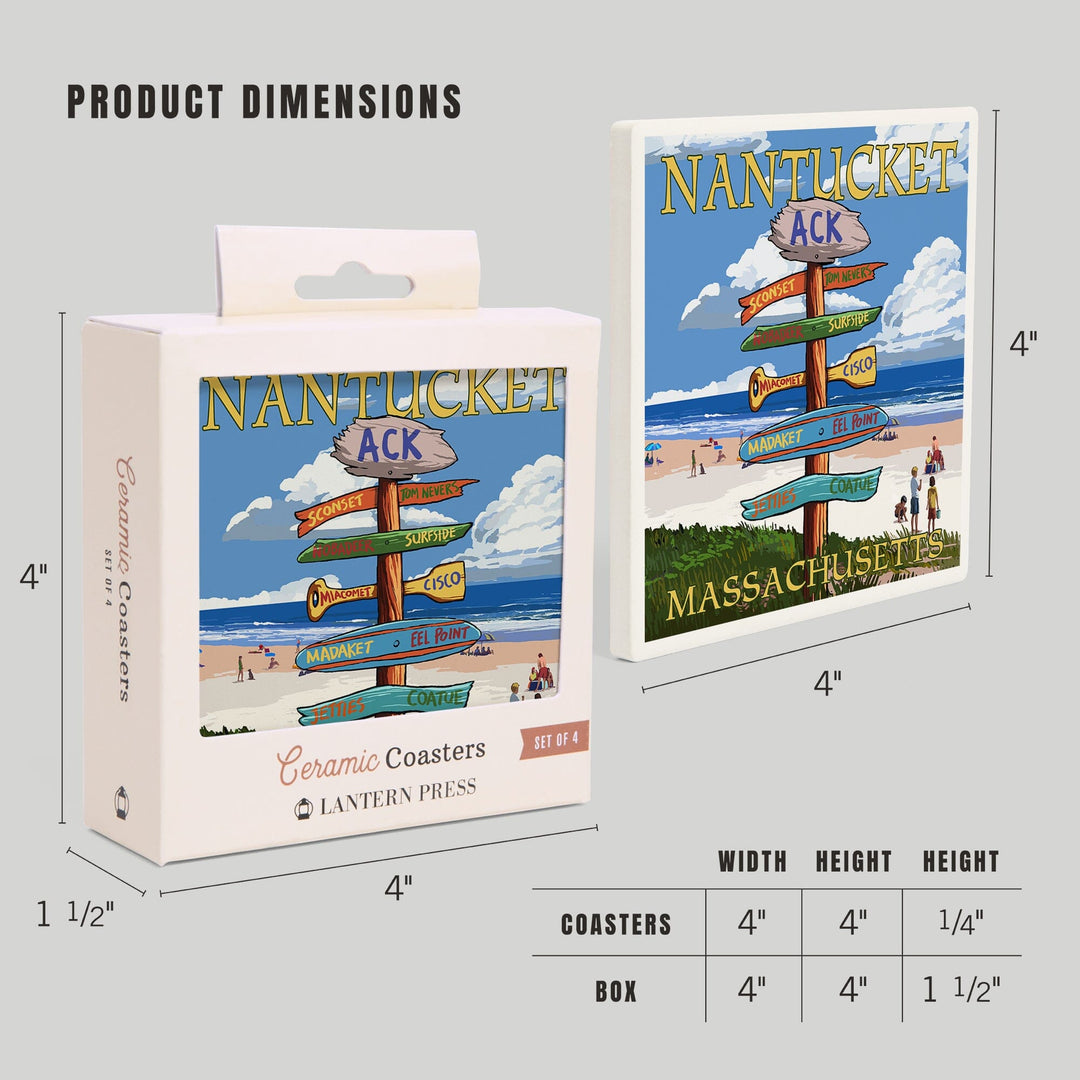 Nantucket, Massachusetts, Destinations Sign, Coasters Coasters Lantern Press
