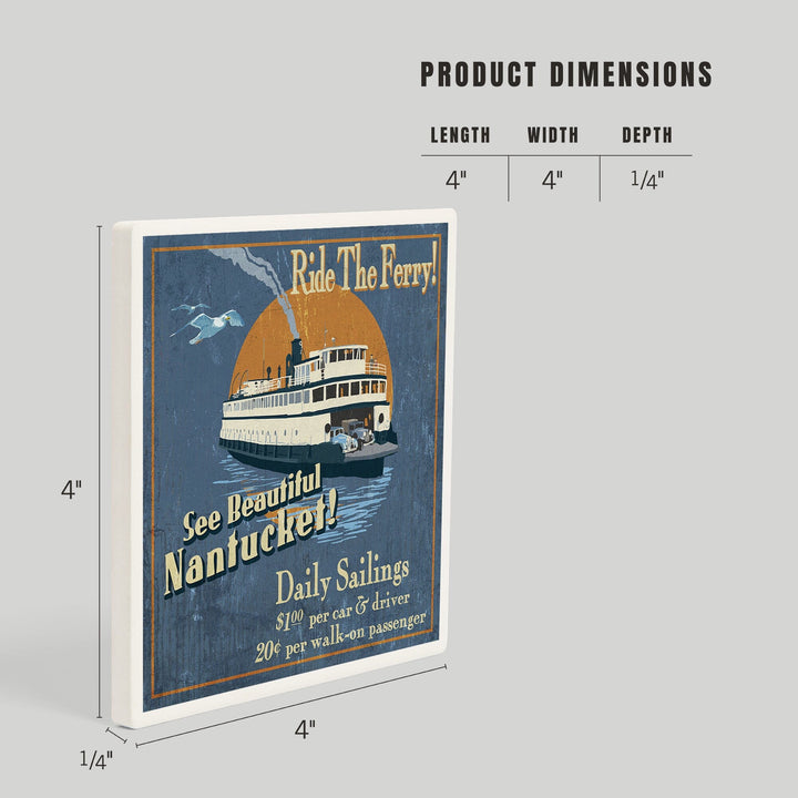 Nantucket, Massachusetts, Ferry Ride Vintage Sign, Coasters Coasters Lantern Press
