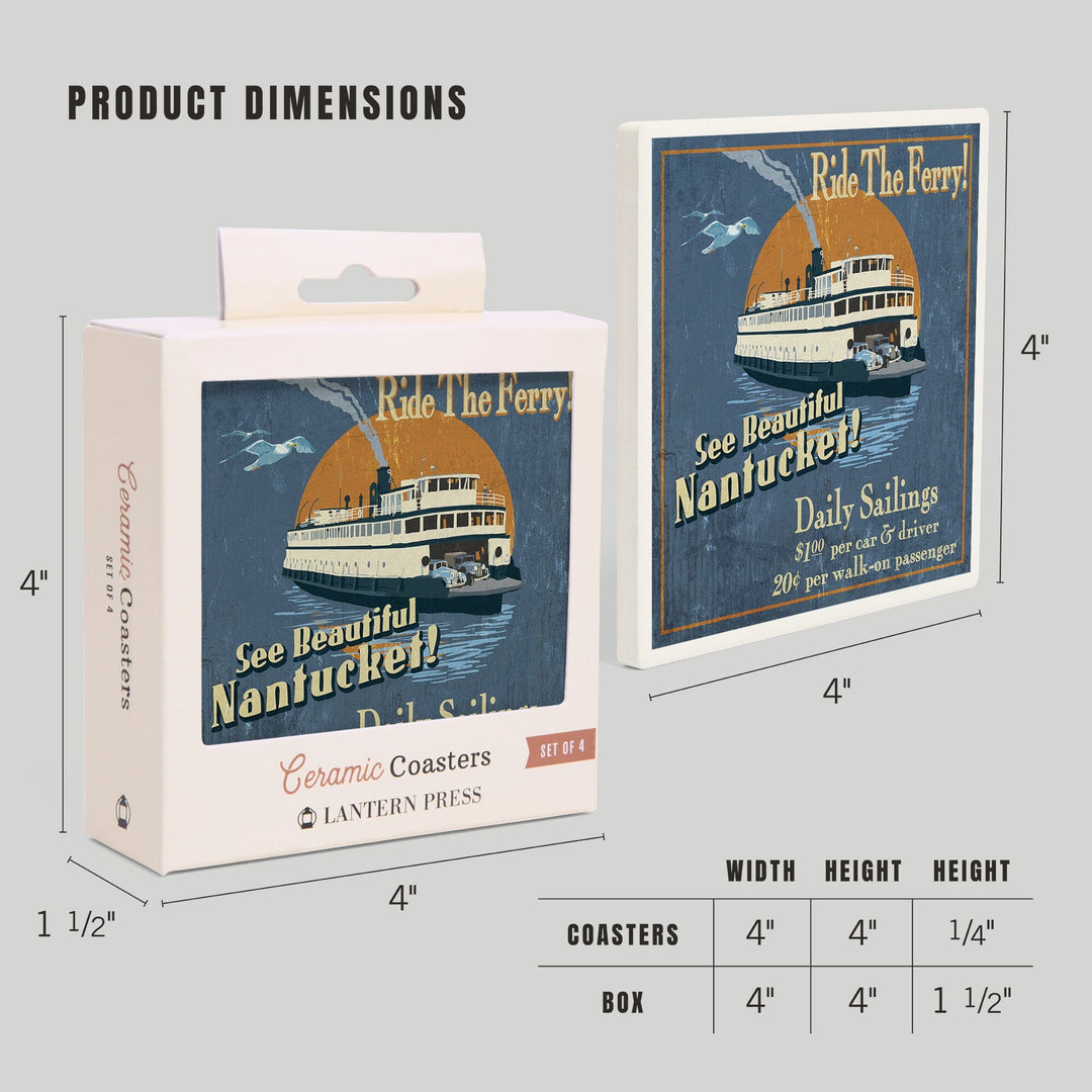 Nantucket, Massachusetts, Ferry Ride Vintage Sign, Coasters Coasters Lantern Press