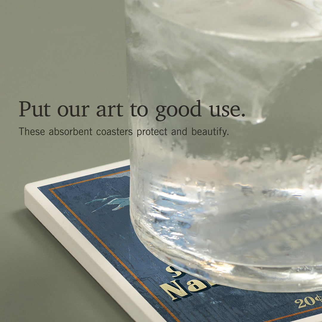 Nantucket, Massachusetts, Ferry Ride Vintage Sign, Coasters Coasters Lantern Press