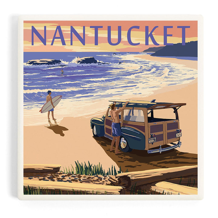 Nantucket, Massachusetts, Woody on Beach, Coasters Coasters Lantern Press Coaster