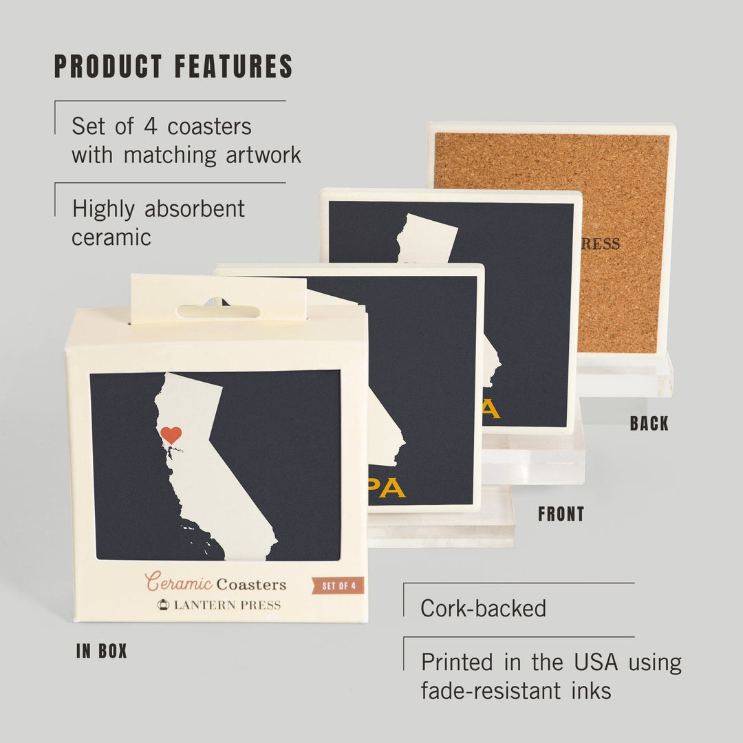 Napa, California, Home State, White on Gray Outline, Coasters Coasters Lantern Press