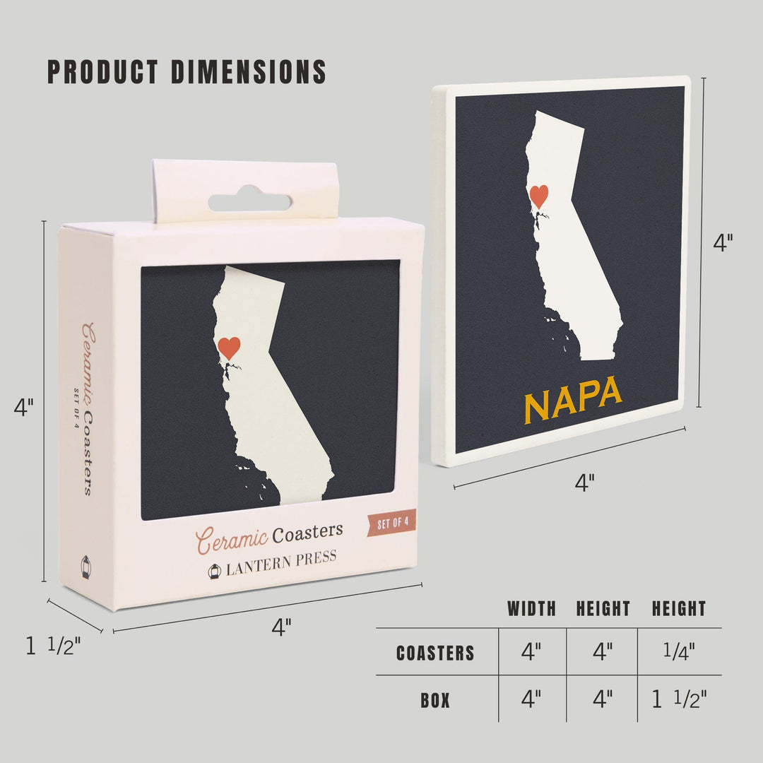 Napa, California, Home State, White on Gray Outline, Coasters Coasters Lantern Press