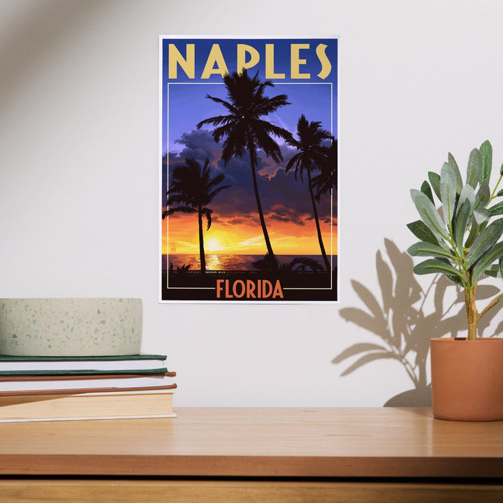 Naples, Florida, Palms and Sunset, Art & Giclee Prints Art Lantern Press