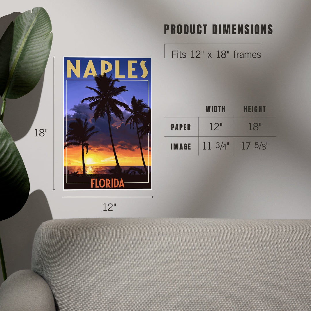 Naples, Florida, Palms and Sunset, Art & Giclee Prints Art Lantern Press