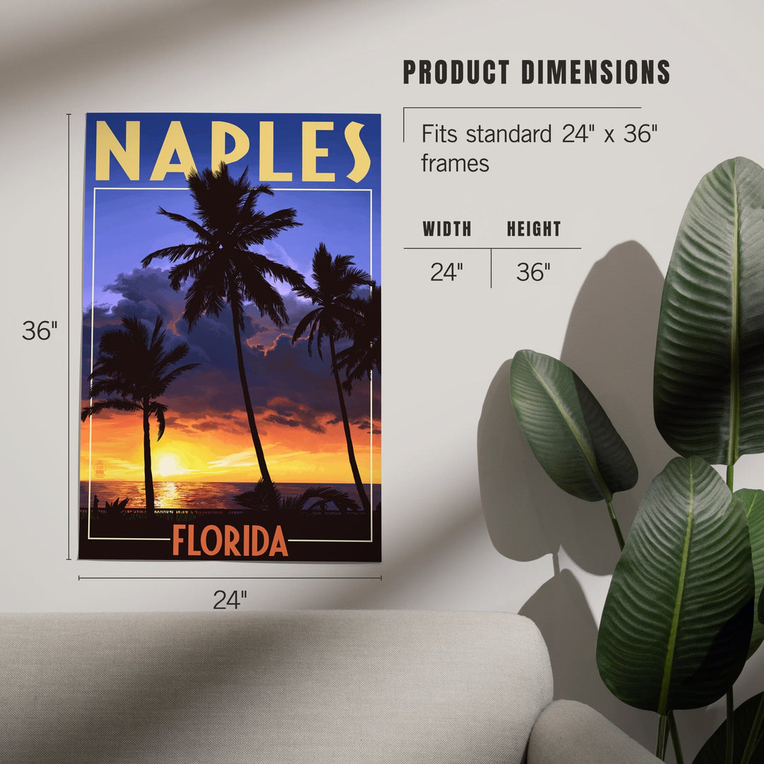 Naples, Florida, Palms and Sunset, Art & Giclee Prints Art Lantern Press