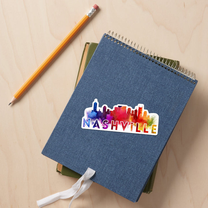 Nashville, Tennessee, Abstract Skyline, Contour, Lantern Press Artwork, Vinyl Sticker Sticker Lantern Press