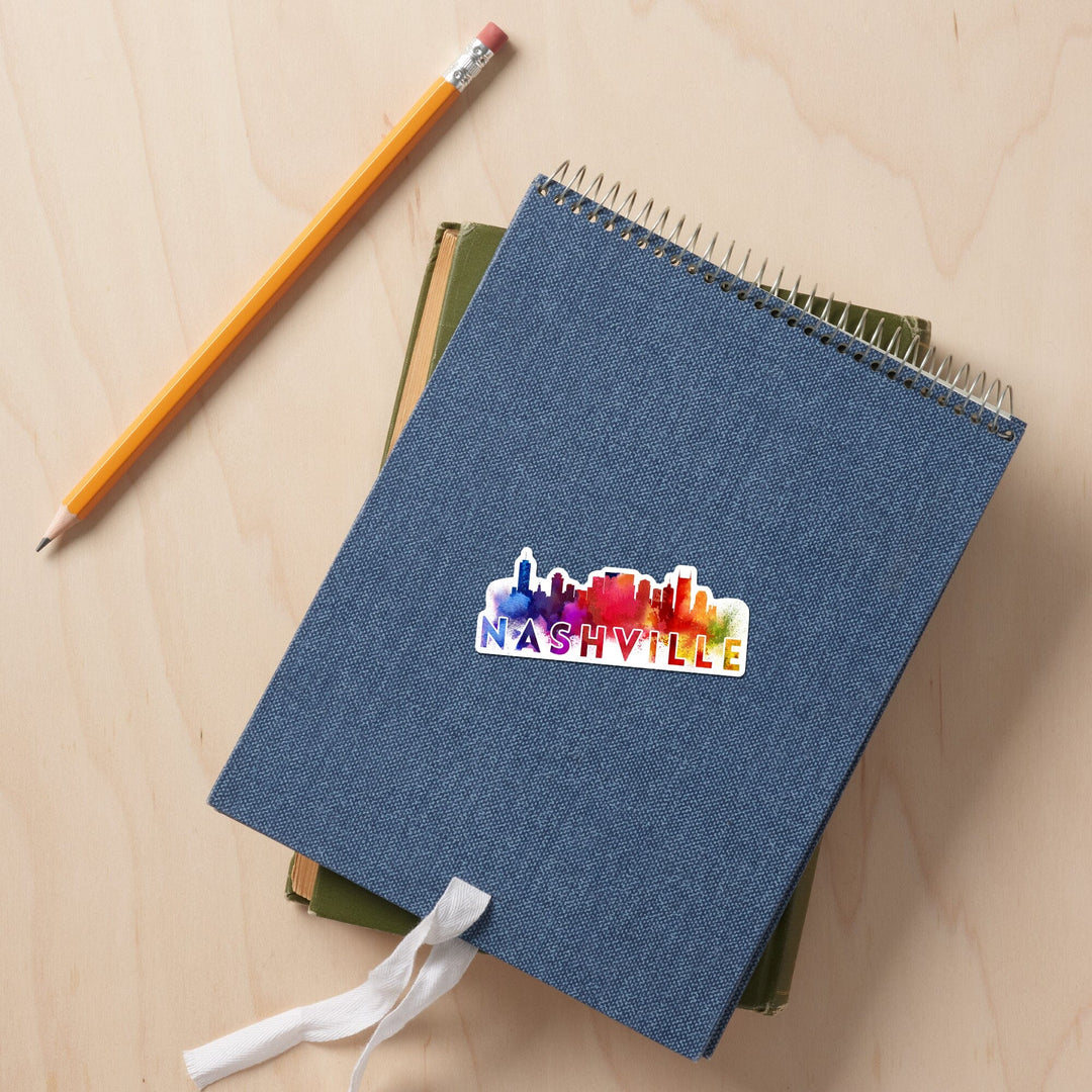 Nashville, Tennessee, Abstract Skyline, Contour, Lantern Press Artwork, Vinyl Sticker Sticker Lantern Press