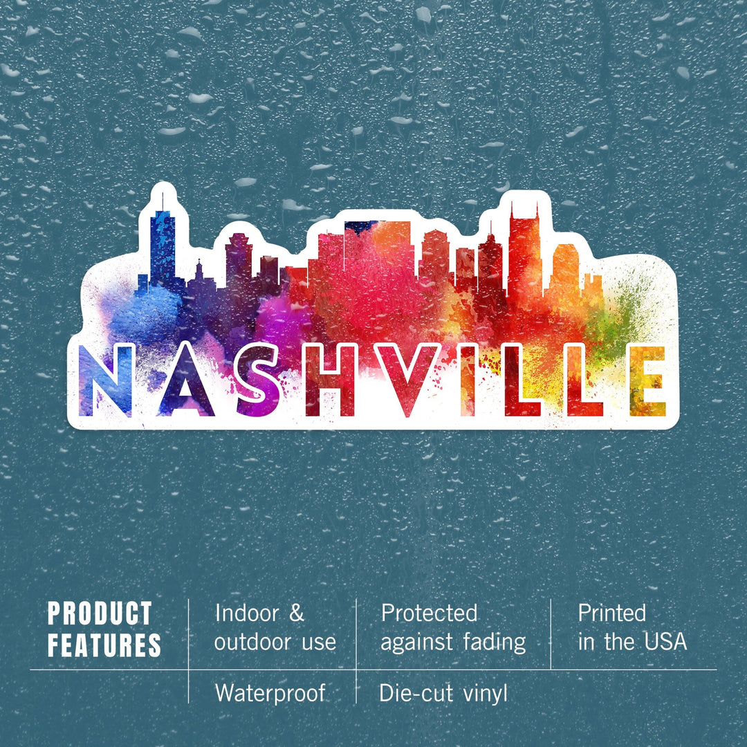 Nashville, Tennessee, Abstract Skyline, Contour, Lantern Press Artwork, Vinyl Sticker Sticker Lantern Press