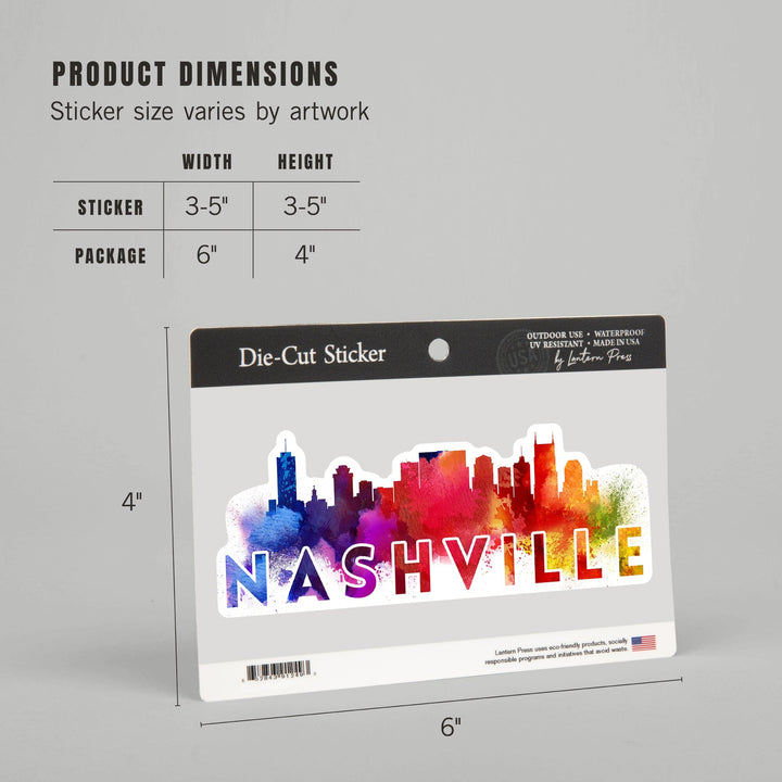 Nashville, Tennessee, Abstract Skyline, Contour, Lantern Press Artwork, Vinyl Sticker Sticker Lantern Press
