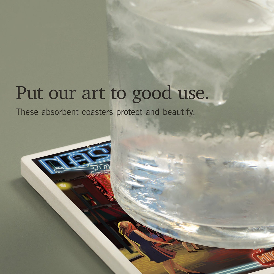 Nashville, Tennessee, Broadway at Night, Coasters Coasters Lantern Press