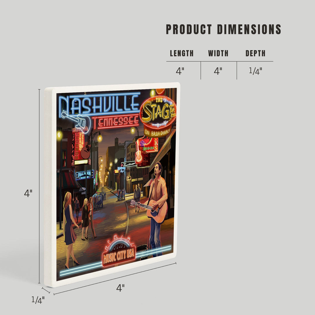 Nashville, Tennessee, Broadway at Night, Coasters Coasters Lantern Press