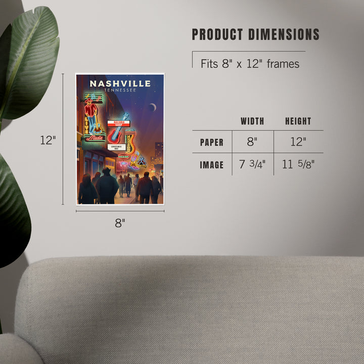Nashville, Tennessee, Broadway Street Lithograph, Art & Giclee Prints Art Lantern Press