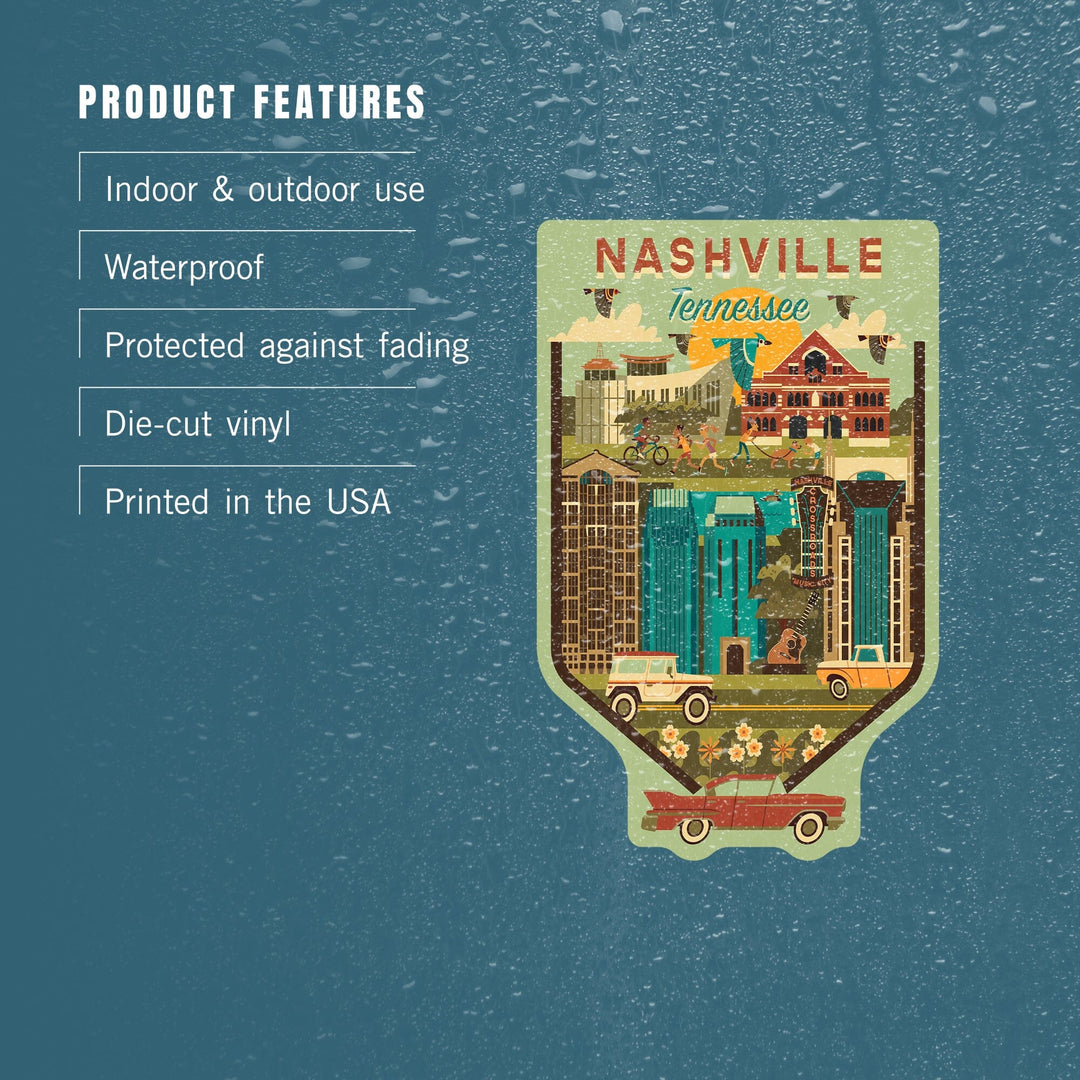 Nashville, Tennessee, Geometric City Series, Contour, Vinyl Sticker Sticker Lantern Press