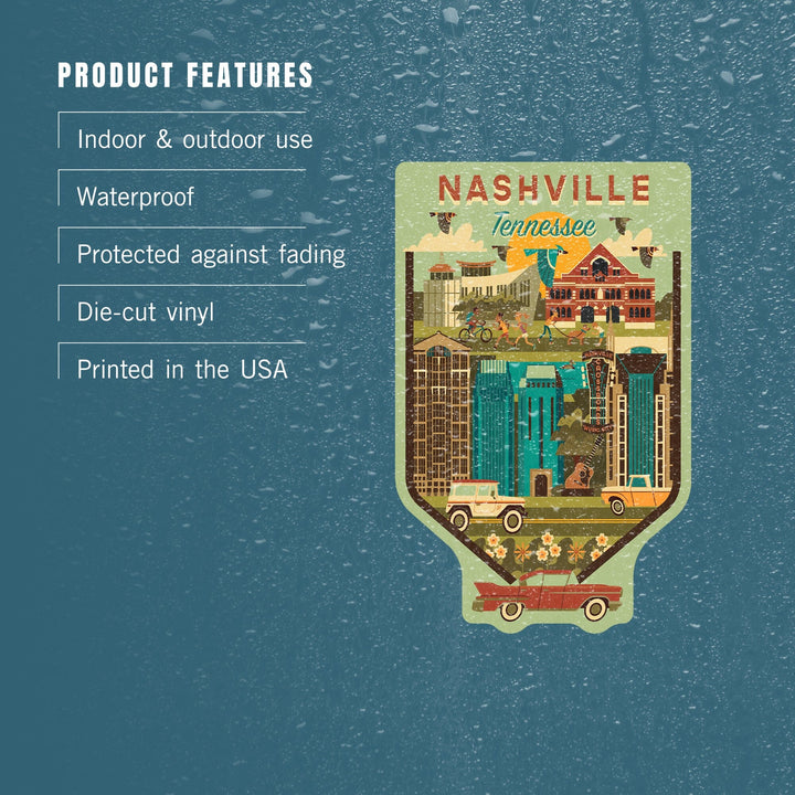 Nashville, Tennessee, Geometric City Series, Contour, Vinyl Sticker Sticker Lantern Press
