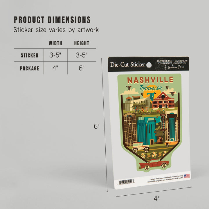 Nashville, Tennessee, Geometric City Series, Contour, Vinyl Sticker Sticker Lantern Press