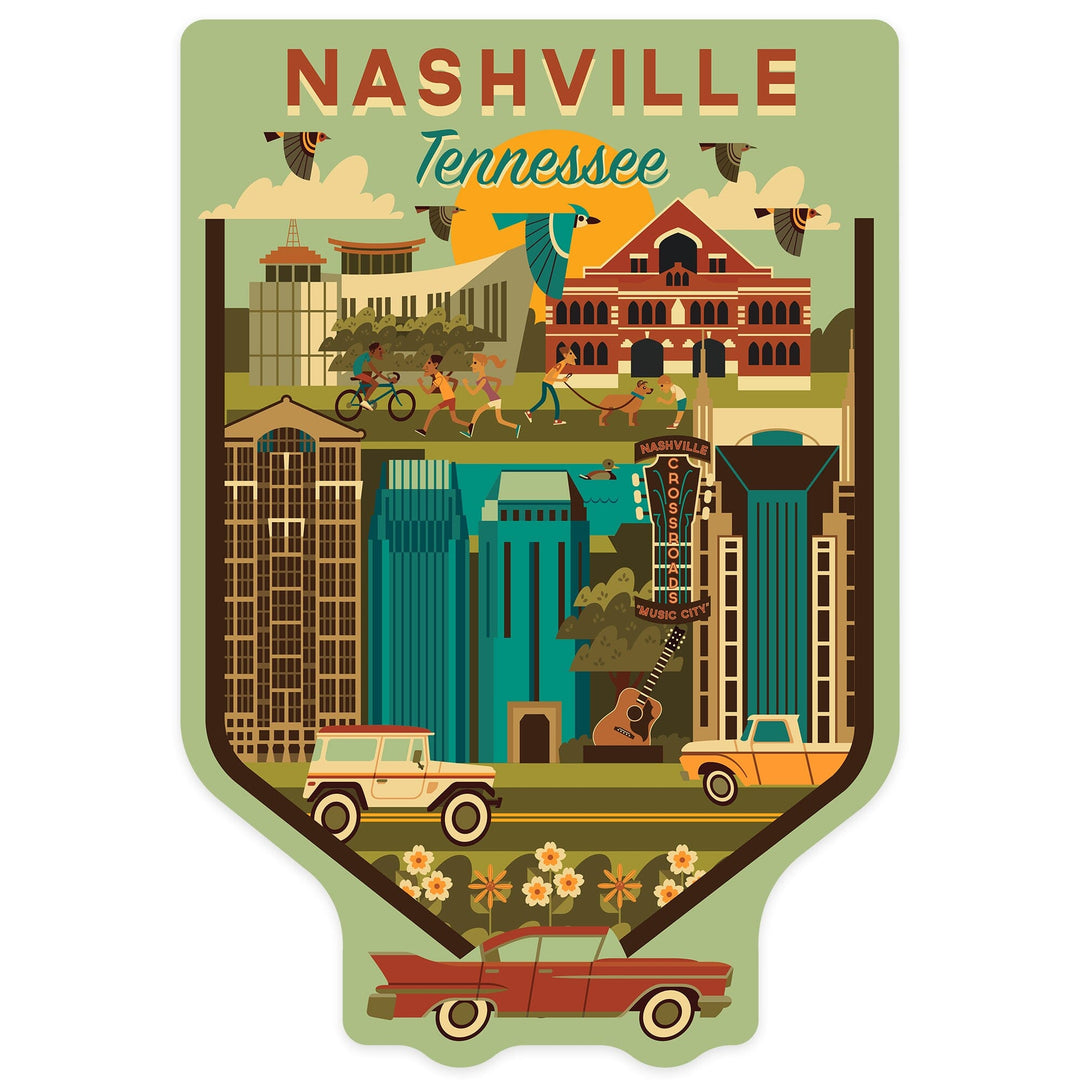 Nashville, Tennessee, Geometric City Series, Contour, Vinyl Sticker Sticker Lantern Press