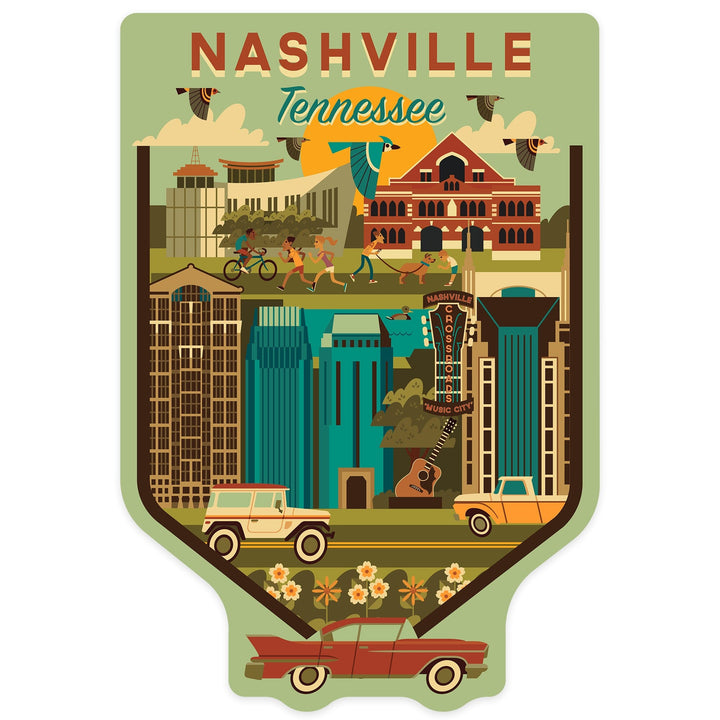Nashville, Tennessee, Geometric City Series, Contour, Vinyl Sticker Sticker Lantern Press