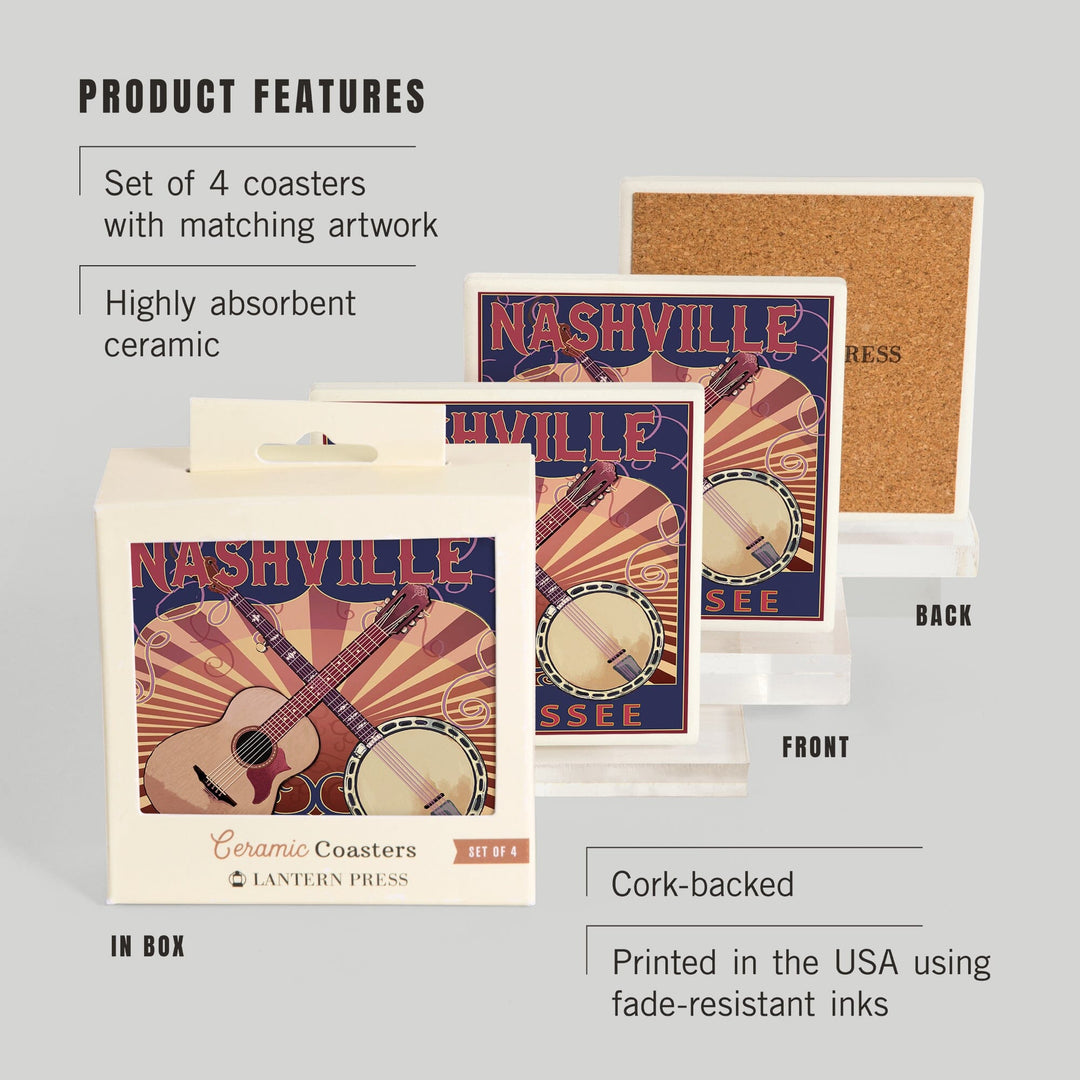 Nashville, Tennessee, Guitar and Banjo Music, Coasters Coasters Lantern Press