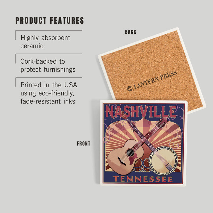 Nashville, Tennessee, Guitar and Banjo Music, Coasters Coasters Lantern Press