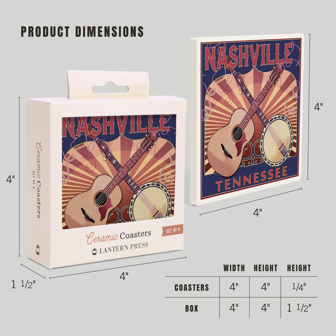 Nashville, Tennessee, Guitar and Banjo Music, Coasters Coasters Lantern Press