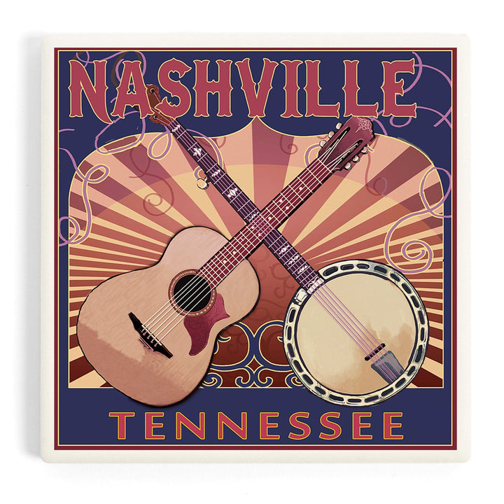 Nashville, Tennessee, Guitar and Banjo Music, Coasters Coasters Lantern Press Coaster