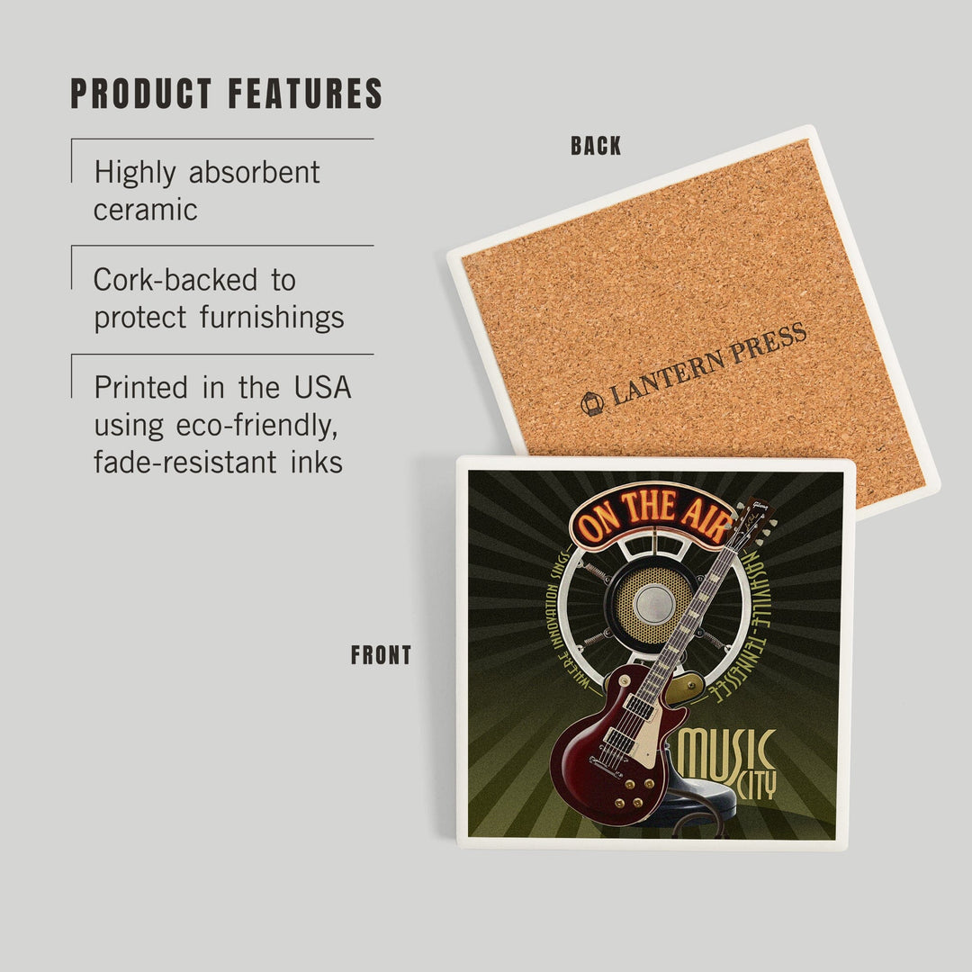 Nashville, Tennessee, Guitar and Microphone, Coasters Coasters Lantern Press