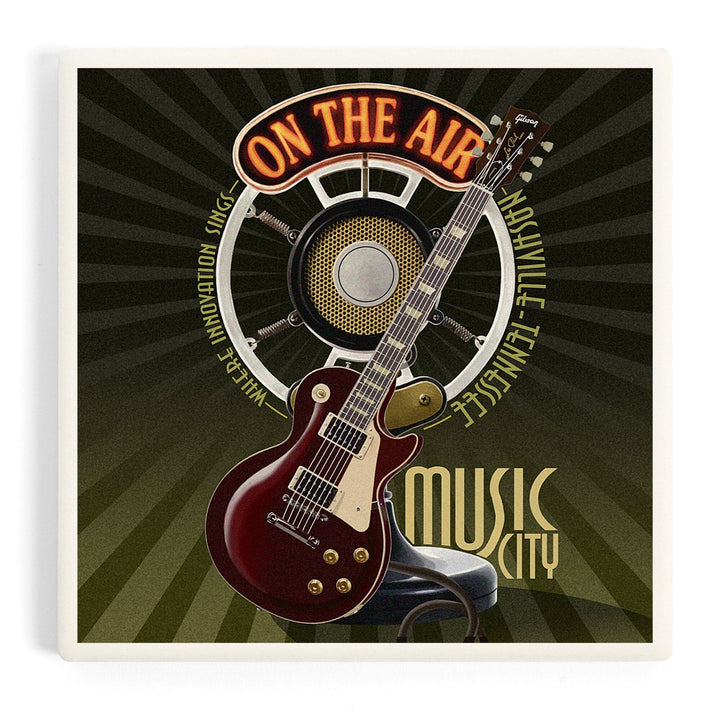 Nashville, Tennessee, Guitar and Microphone, Coasters Coasters Lantern Press Coaster