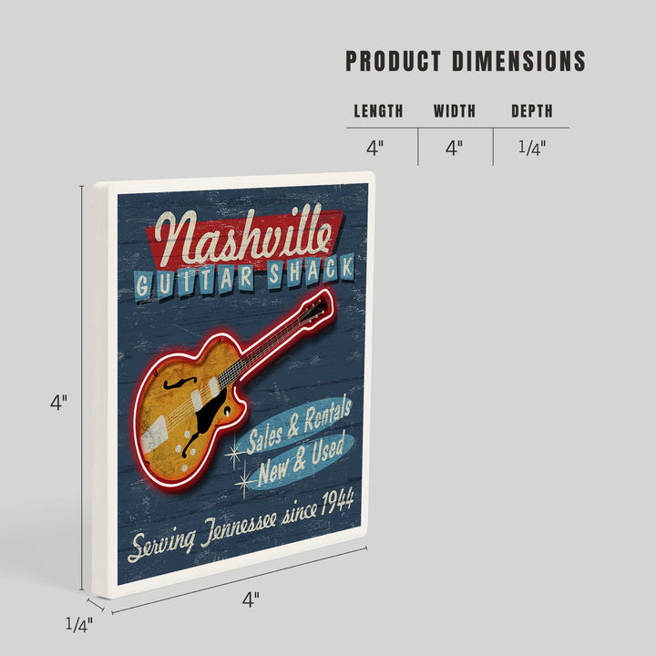 Nashville, Tennessee, Guitar Shack Vintage Sign, Coasters Coasters Lantern Press