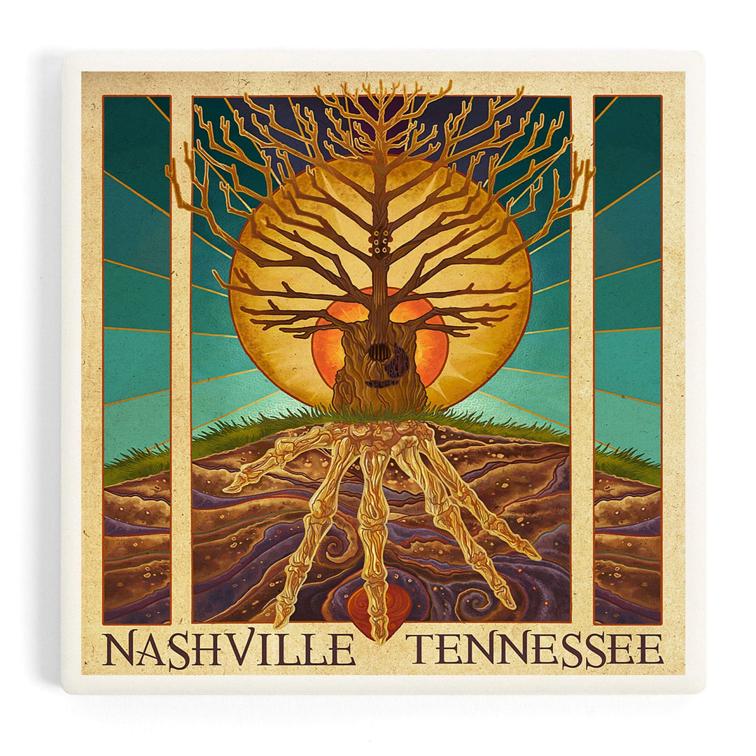 Nashville, Tennessee, Guitar Tree, Coasters Coasters Lantern Press Coaster