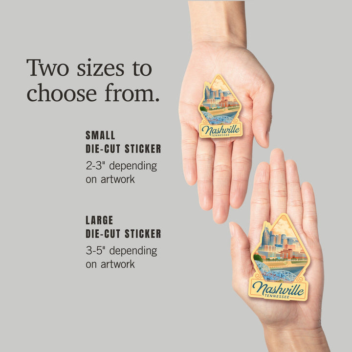 Nashville, Tennessee, Lithograph City Series, Contour, Vinyl Sticker Sticker Lantern Press