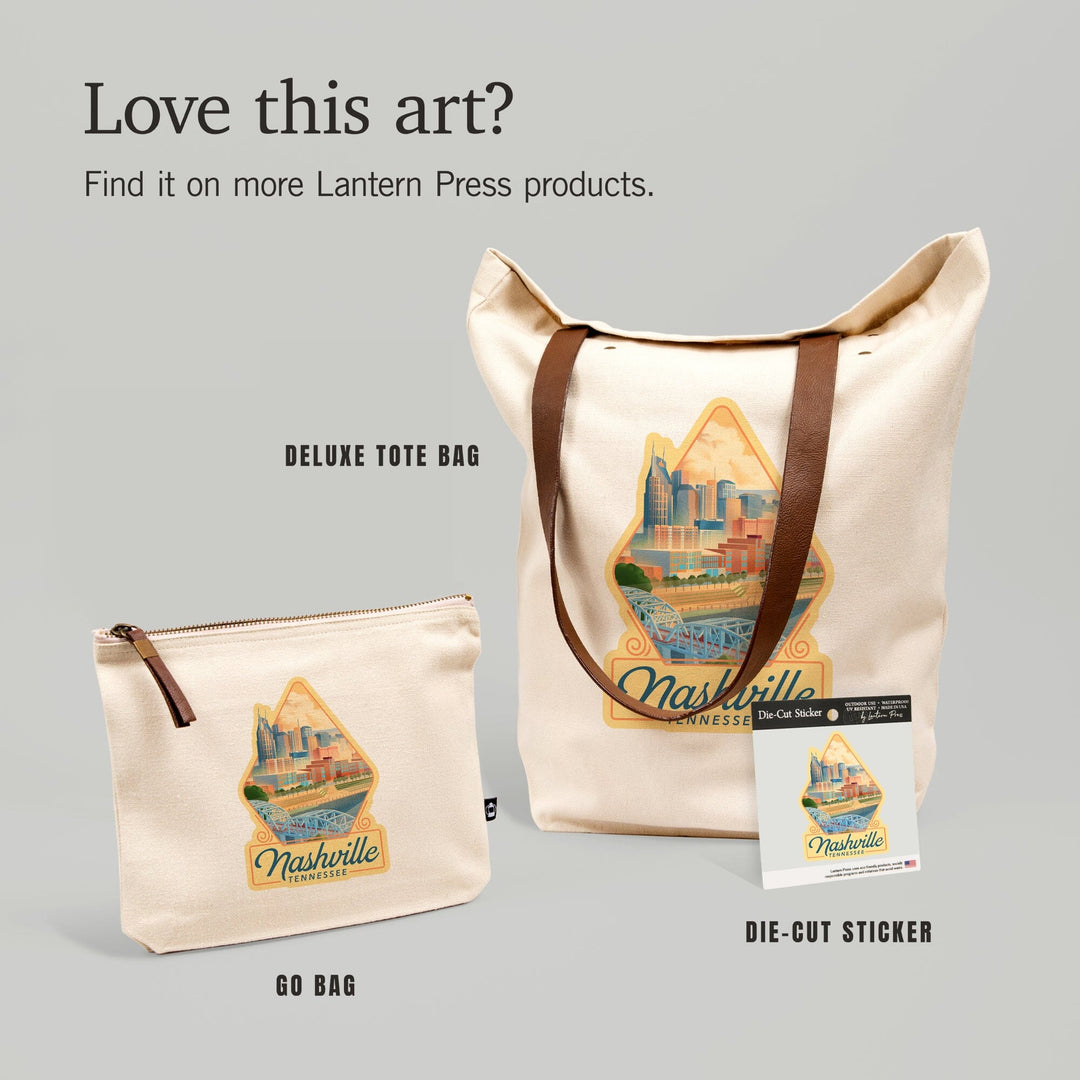 Nashville, Tennessee, Lithograph City Series, Contour, Vinyl Sticker Sticker Lantern Press