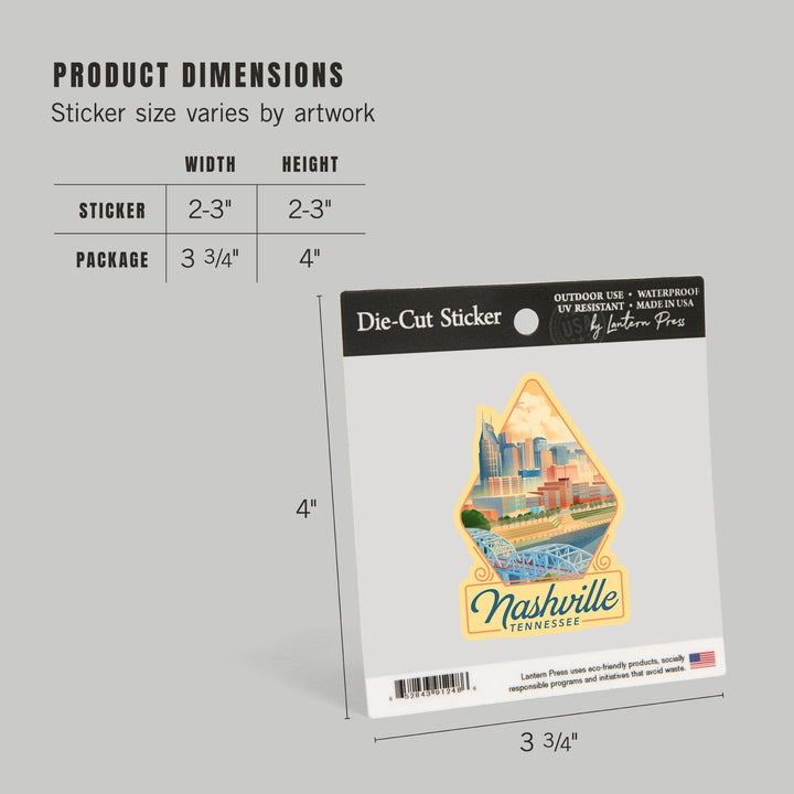 Nashville, Tennessee, Lithograph City Series, Contour, Vinyl Sticker Sticker Lantern Press