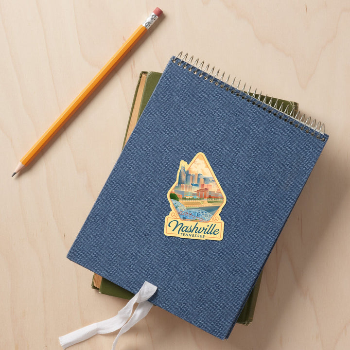 Nashville, Tennessee, Lithograph City Series, Contour, Vinyl Sticker Sticker Lantern Press