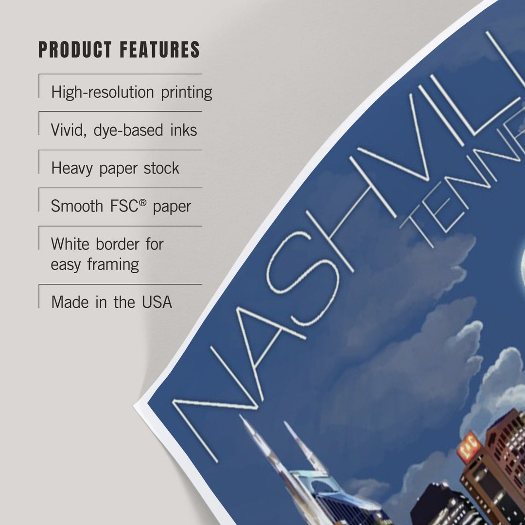 Nashville, Tennessee, Nashville at Night, Art & Giclee Prints Art Lantern Press 