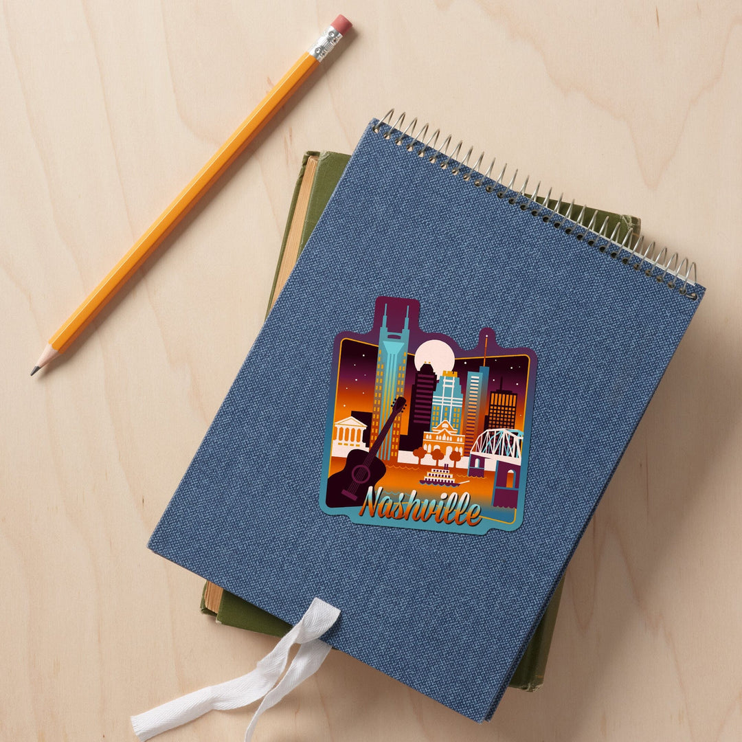 Nashville, Tennessee, Retro Skyline Chromatic Series, Contour, Vinyl Sticker Sticker Lantern Press