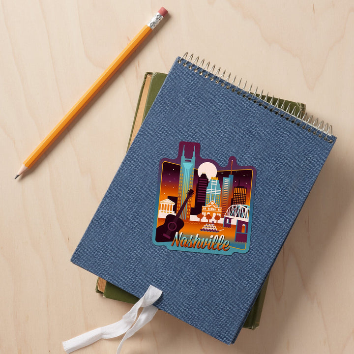 Nashville, Tennessee, Retro Skyline Chromatic Series, Contour, Vinyl Sticker Sticker Lantern Press