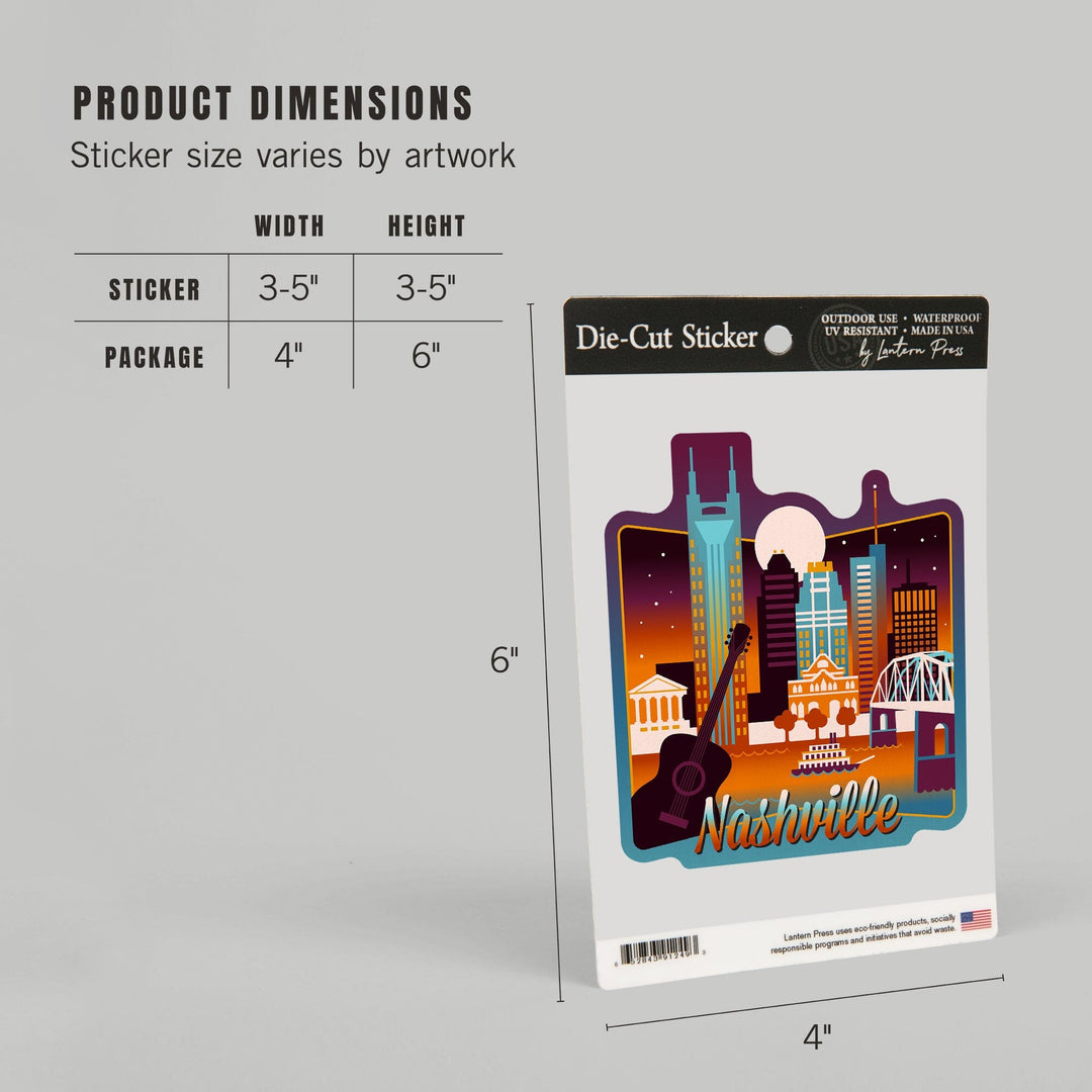 Nashville, Tennessee, Retro Skyline Chromatic Series, Contour, Vinyl Sticker Sticker Lantern Press