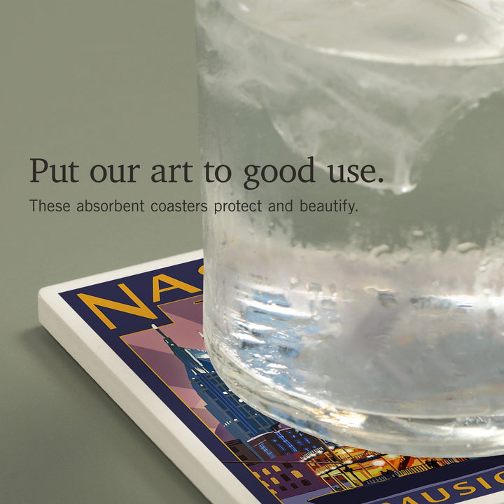 Nashville, Tennessee, Skyline at Night, Coasters Coasters Lantern Press