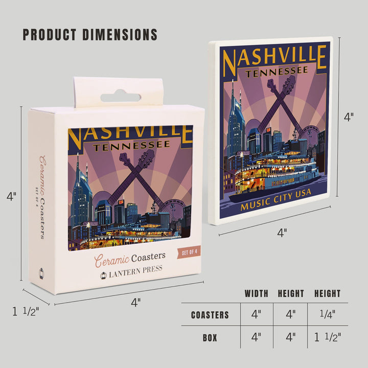 Nashville, Tennessee, Skyline at Night, Coasters Coasters Lantern Press